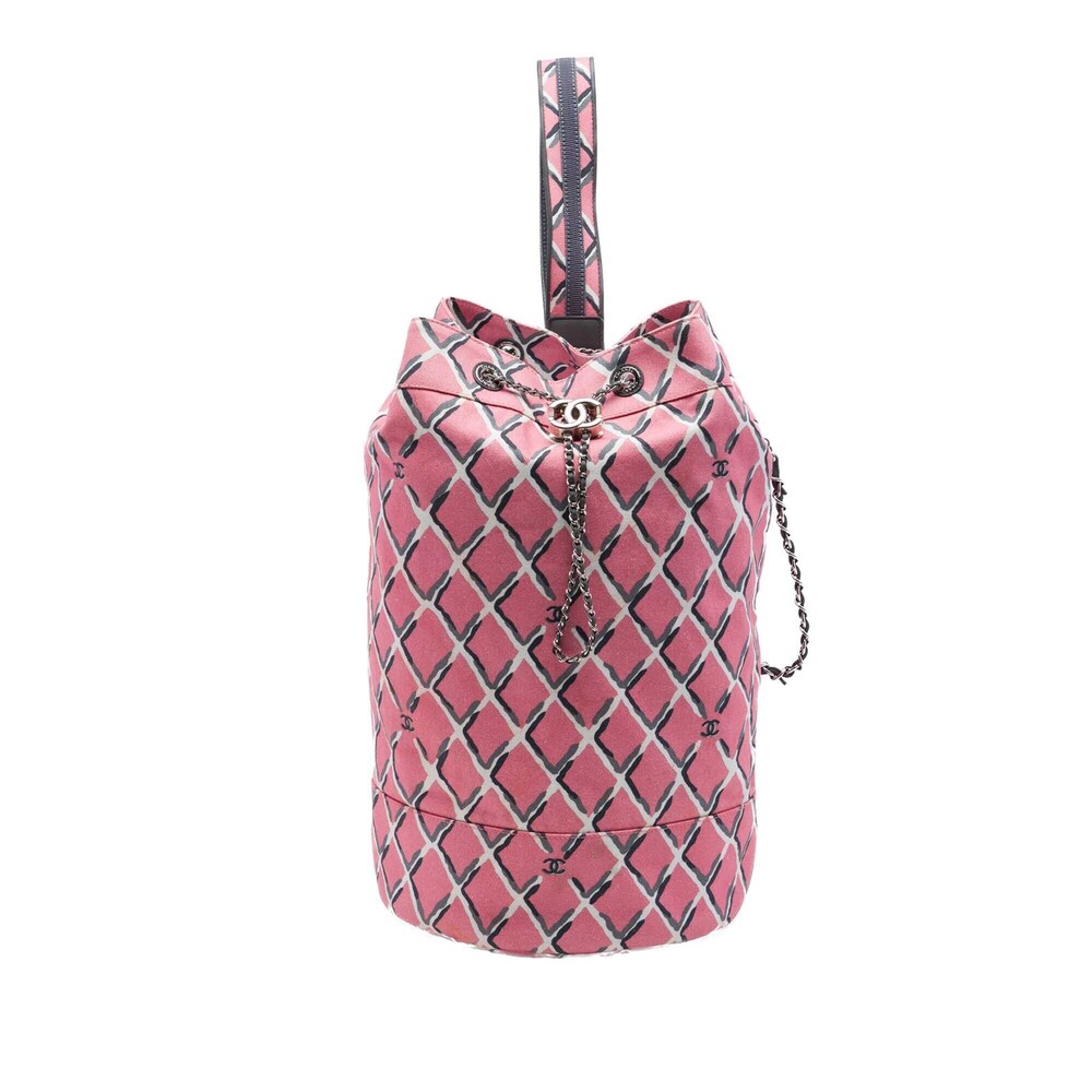 Pre-Loved Chanel Printed Canvas Coco Beach Drawstring Sling Bag